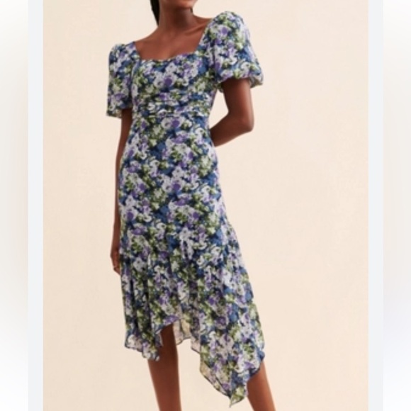 Astr The Label Anthropologie Asymmetrical Hem Floral Midi Dress M Romantic NEW! - Picture 1 of 11